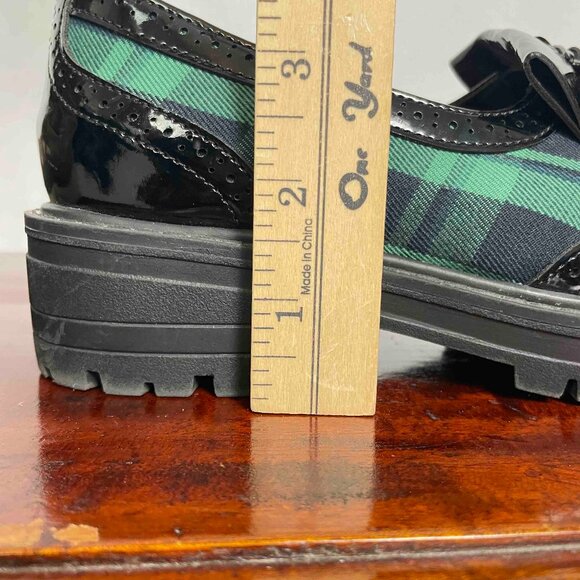 TU Sole Comfort Green and Blue Plaid Patent Loafers with Tassels Women UK Size 4 - Picture 11 of 13